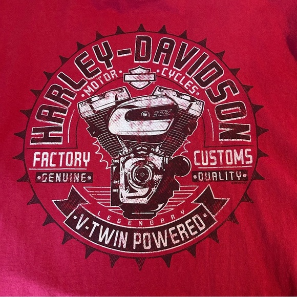 Harley Davidson Blue Ridge Hickory V Twin Spellout Red Long Sleeve T-Shirt Sz L - Picture 3 of 11